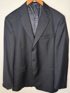 Hart Schaffner Marx Gold Blazer 42R Black Pinstripe USA Wool Classic